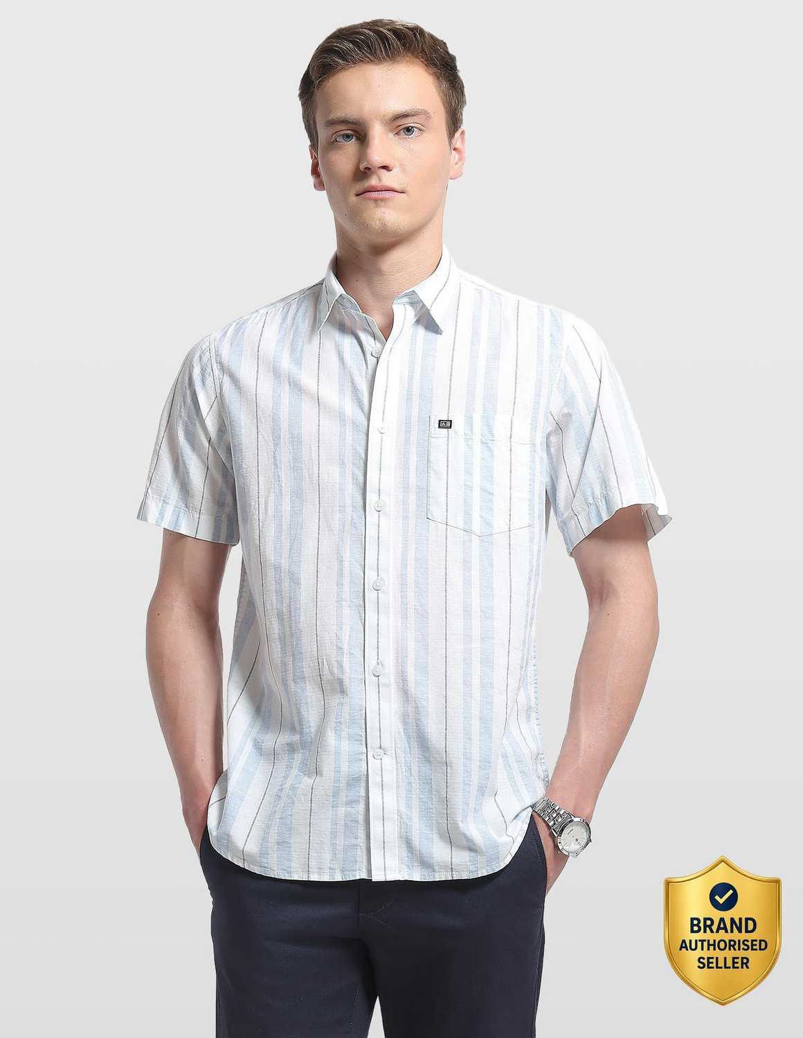 Image of Arrow Sport Men Regular Fit Striped Spread Collar Casual Shirt