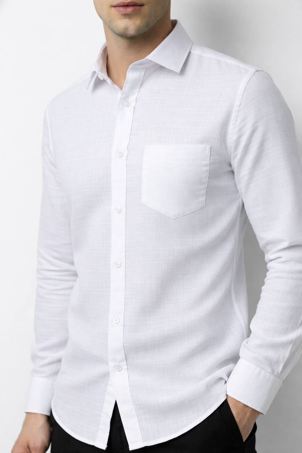 Vooz Men Solid Casual White Shirt - Image 4