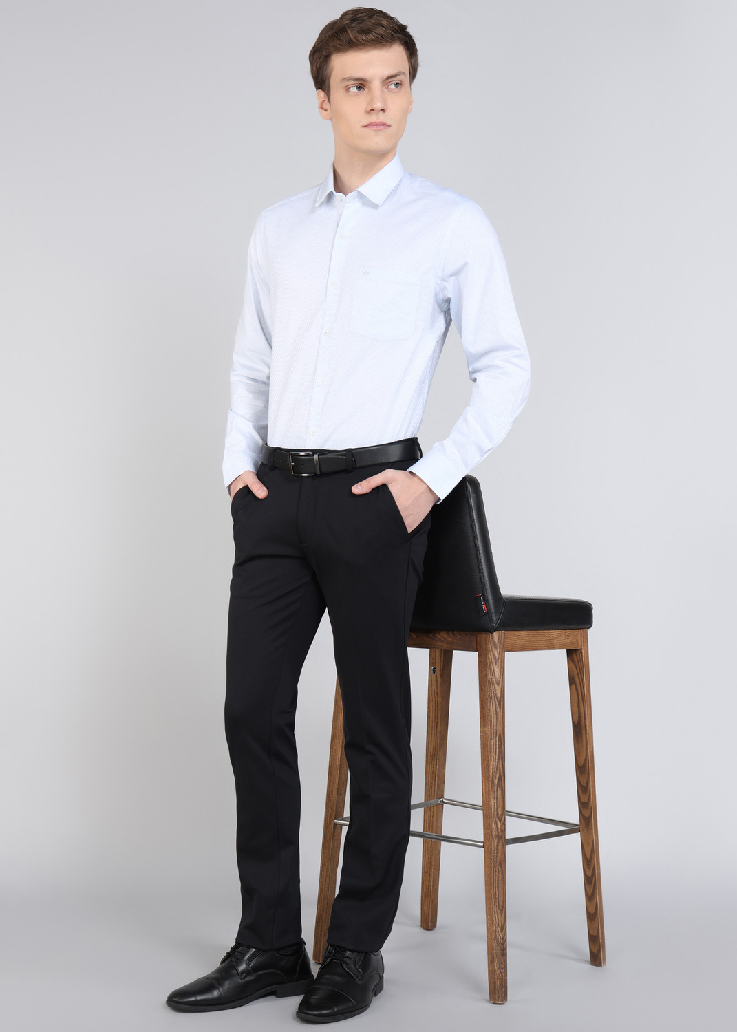 Image of ARROW Men Self Design Formal Blue Shirt