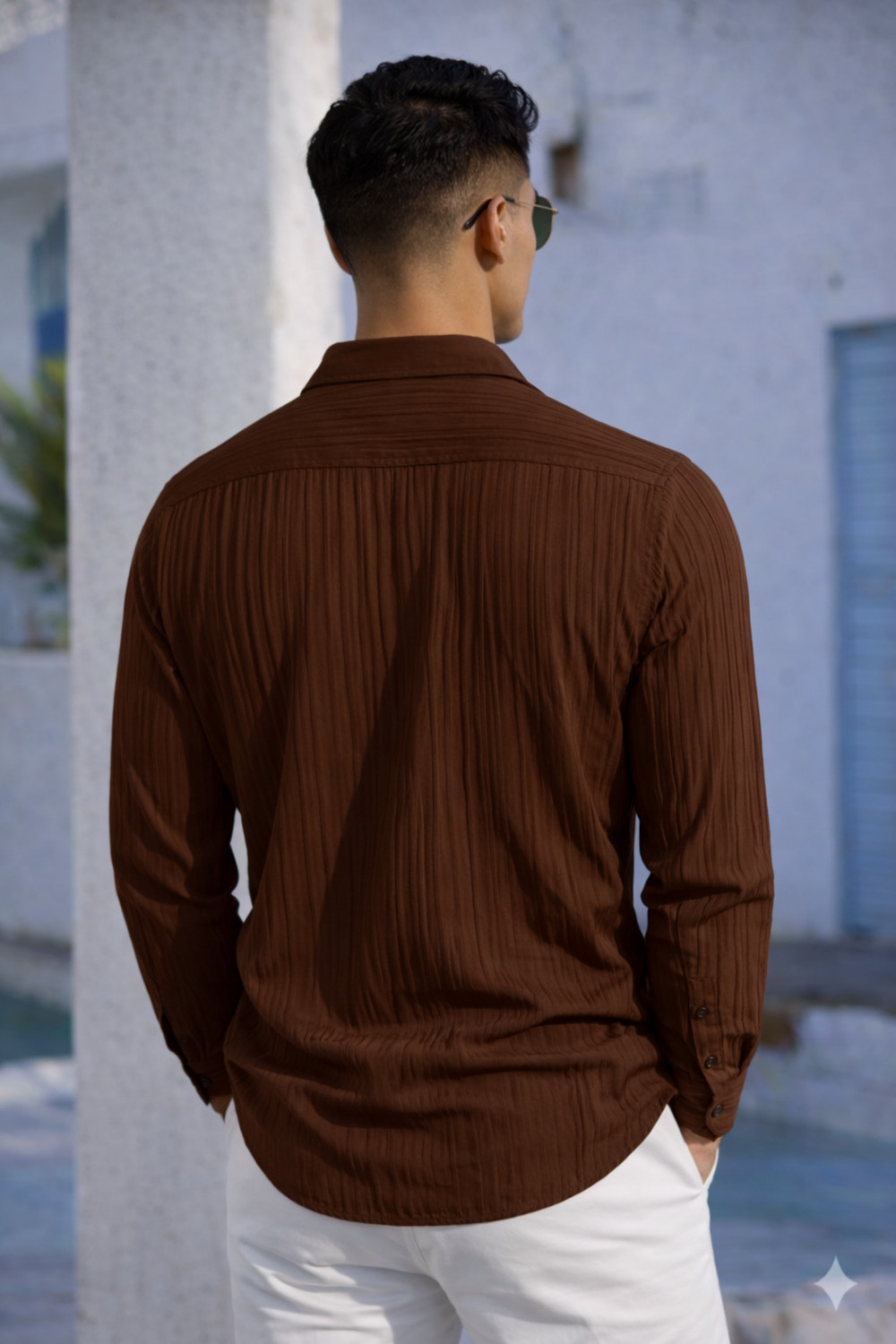 Image of KedarKanth Men Self Design Casual Brown Shirt