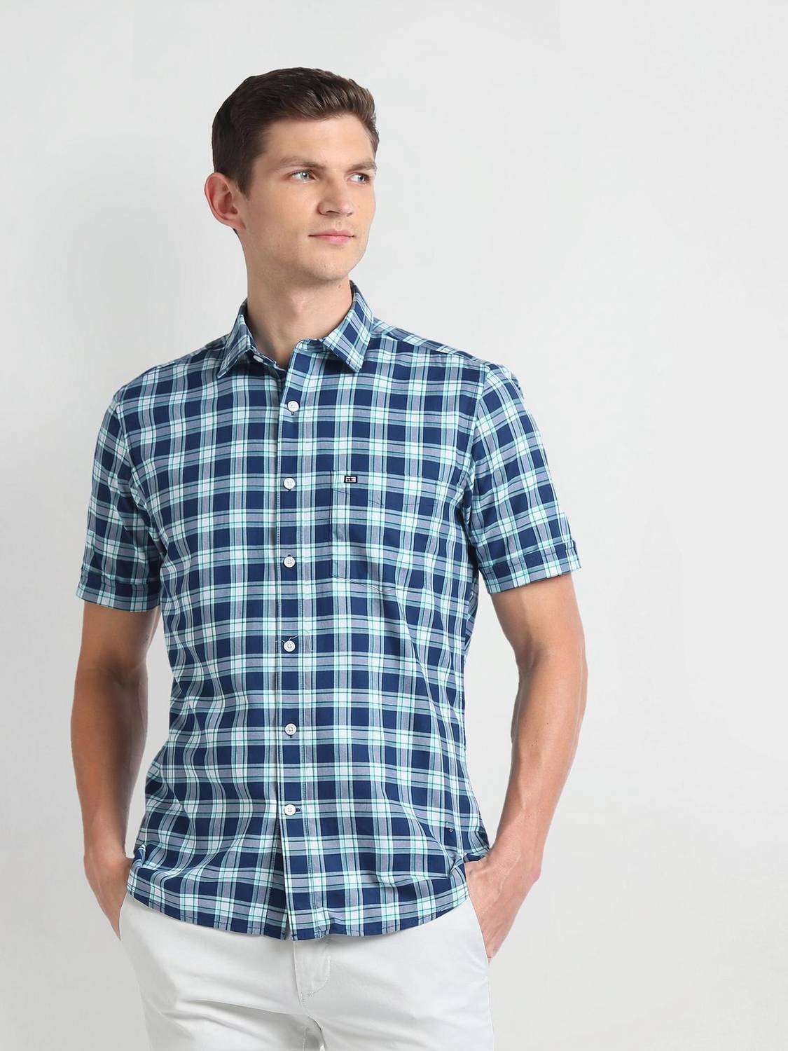 Arrow Sport Men Checkered Casual Dark Blue, Light Blue Shirt