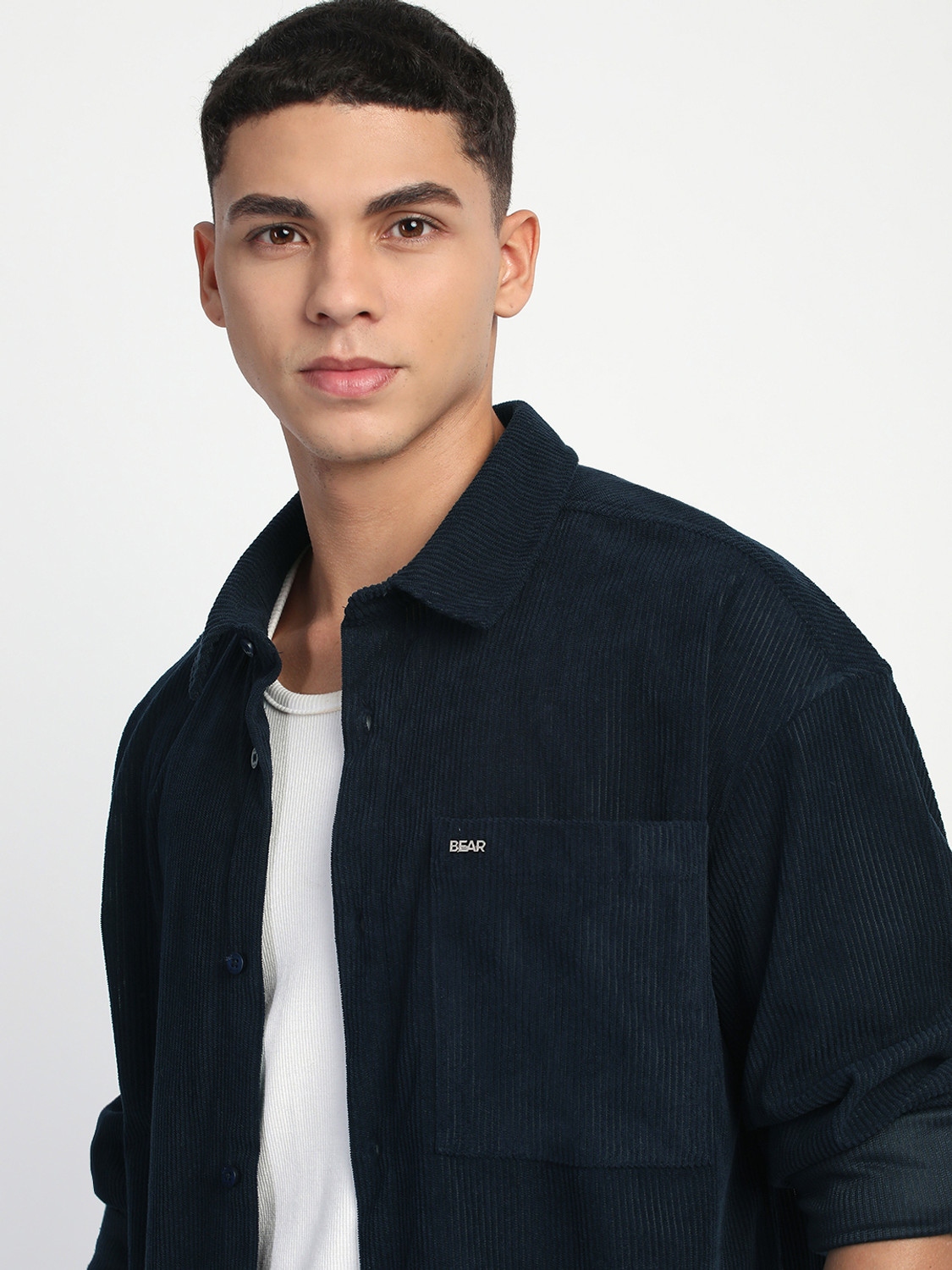 Image of THE BEAR HOUSE Men Self Design Casual Blue Shirt