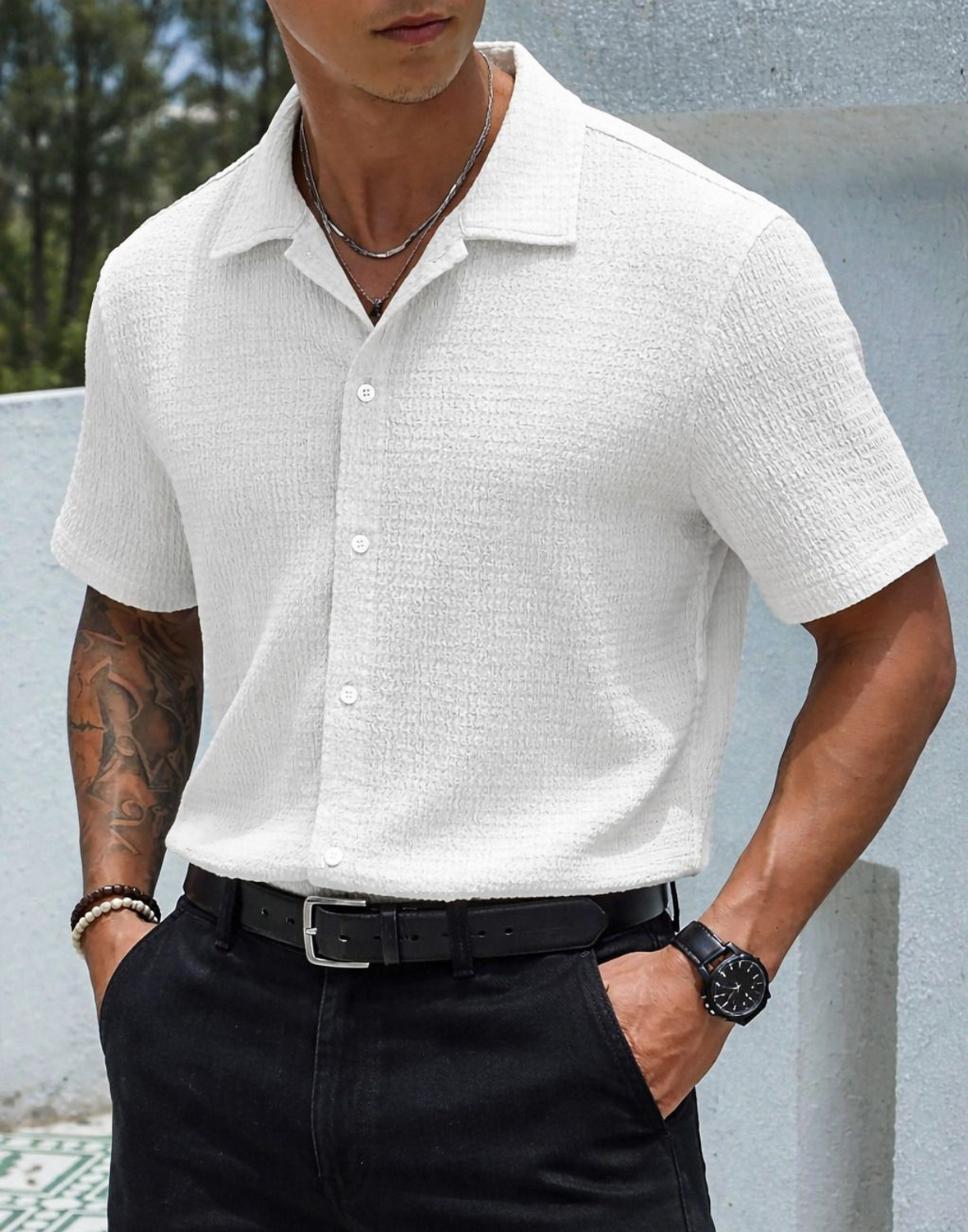Image of COMBRAIDED Men Solid Formal White Shirt