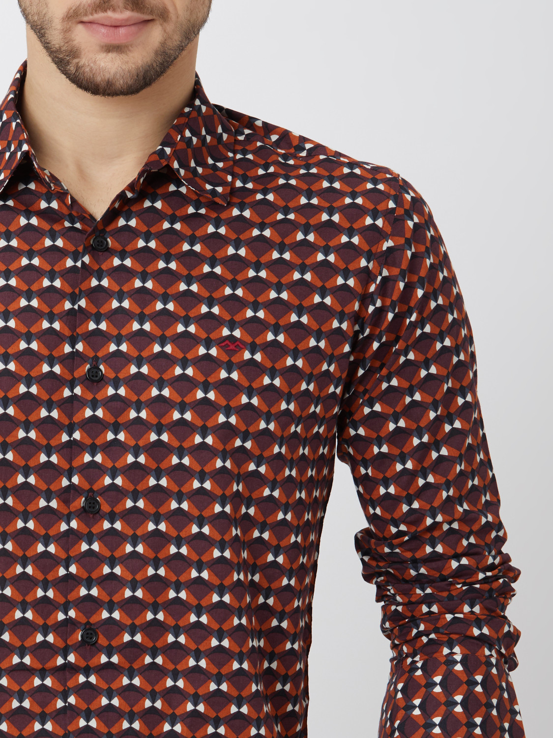 Image of MUFTI Men Geometric Print Casual Red Shirt