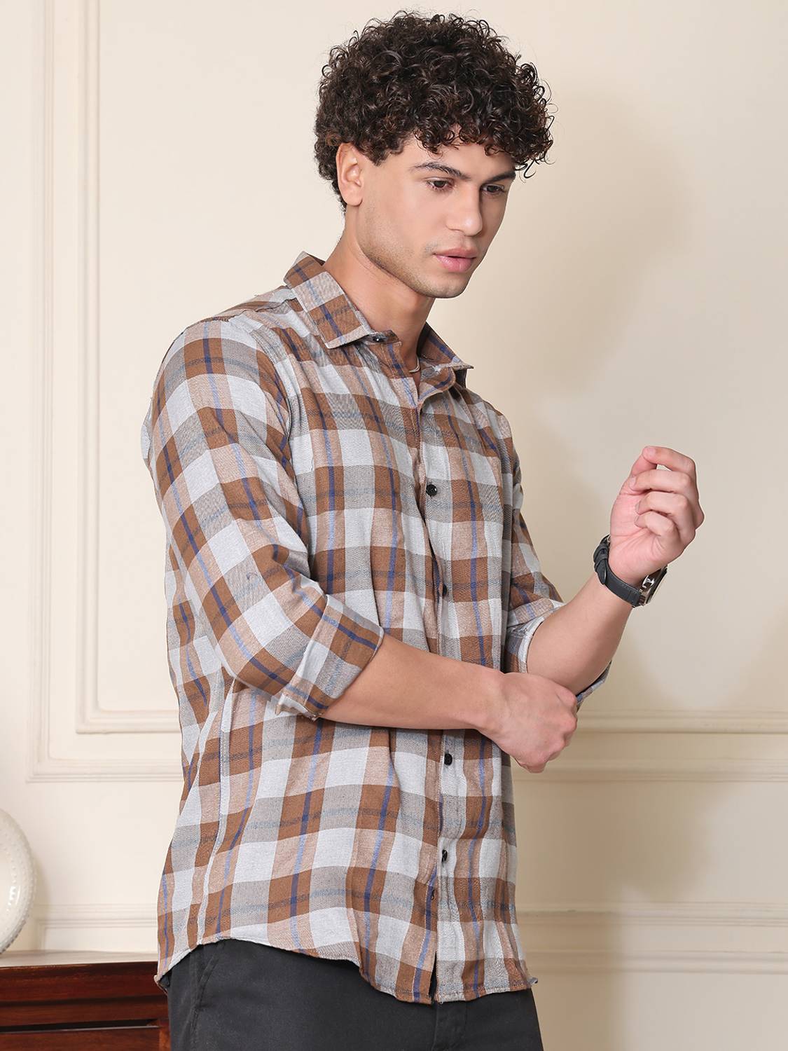 METRONAUT Men Checkered Casual Brown Shirt