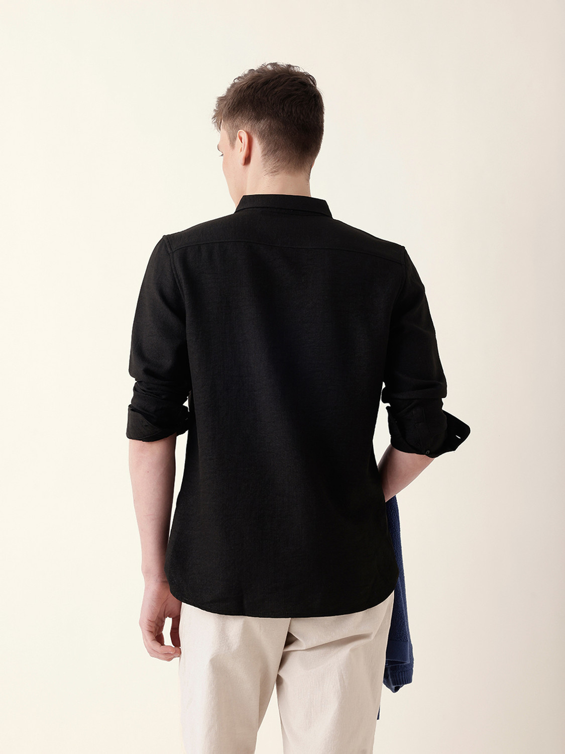 Image of THE BEAR HOUSE Men Solid Casual Black Shirt
