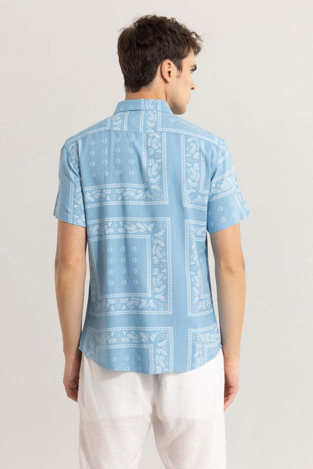 Image of Snitch Men Printed Casual Blue Shirt