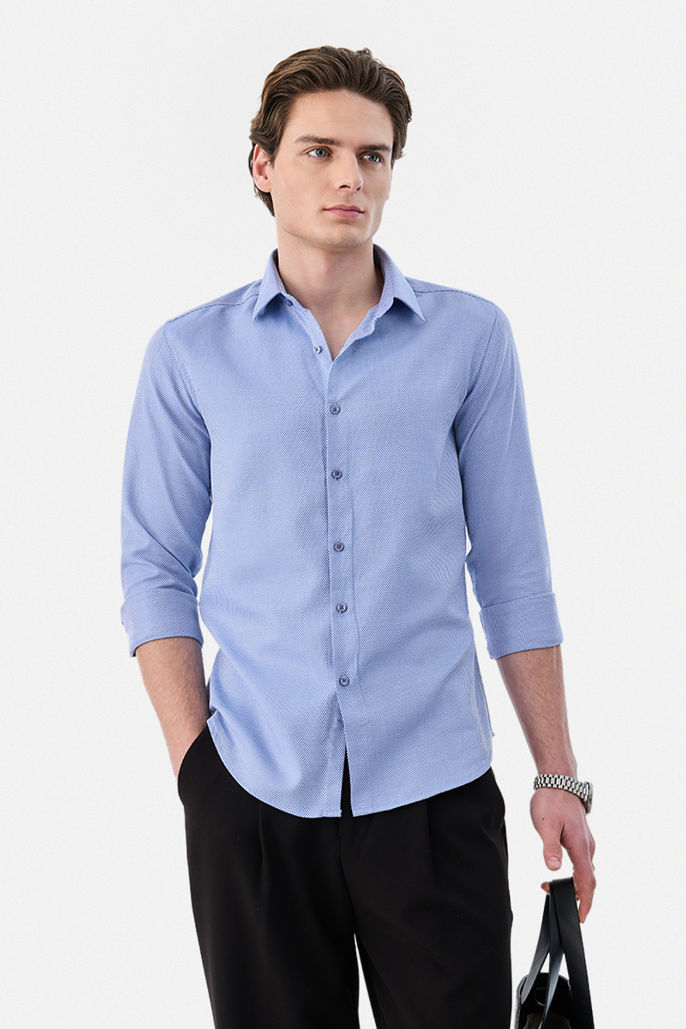 Image of Snitch Men Checkered Formal Light Blue Shirt