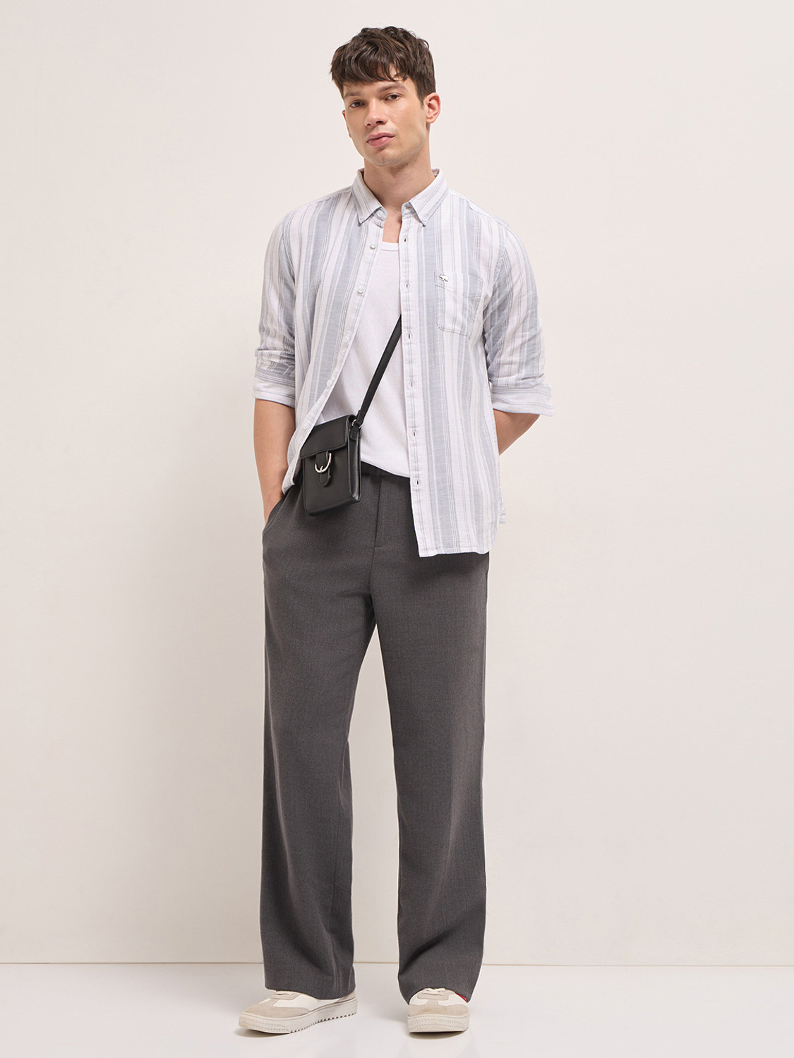 Image of THE BEAR HOUSE Men Striped Casual White Shirt