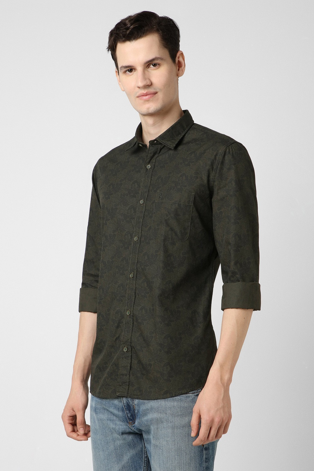 Image of PETER ENGLAND Men Printed Casual Green Shirt