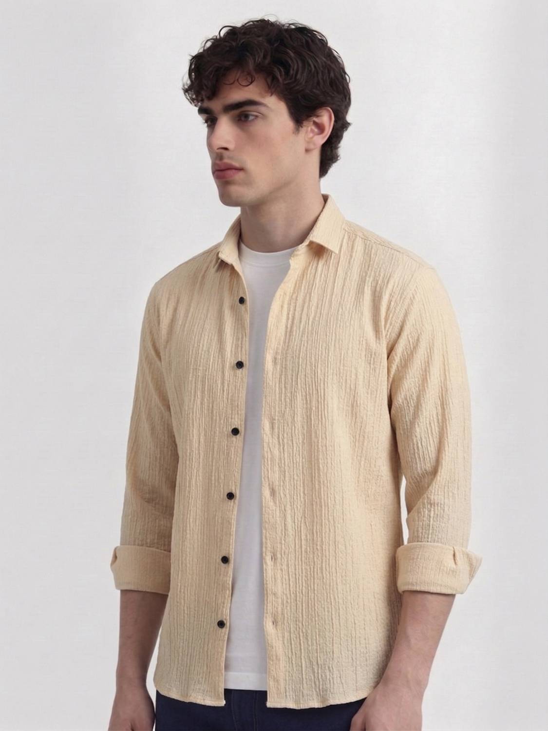 METRONAUT Men Striped Casual Cream Shirt - Image 3