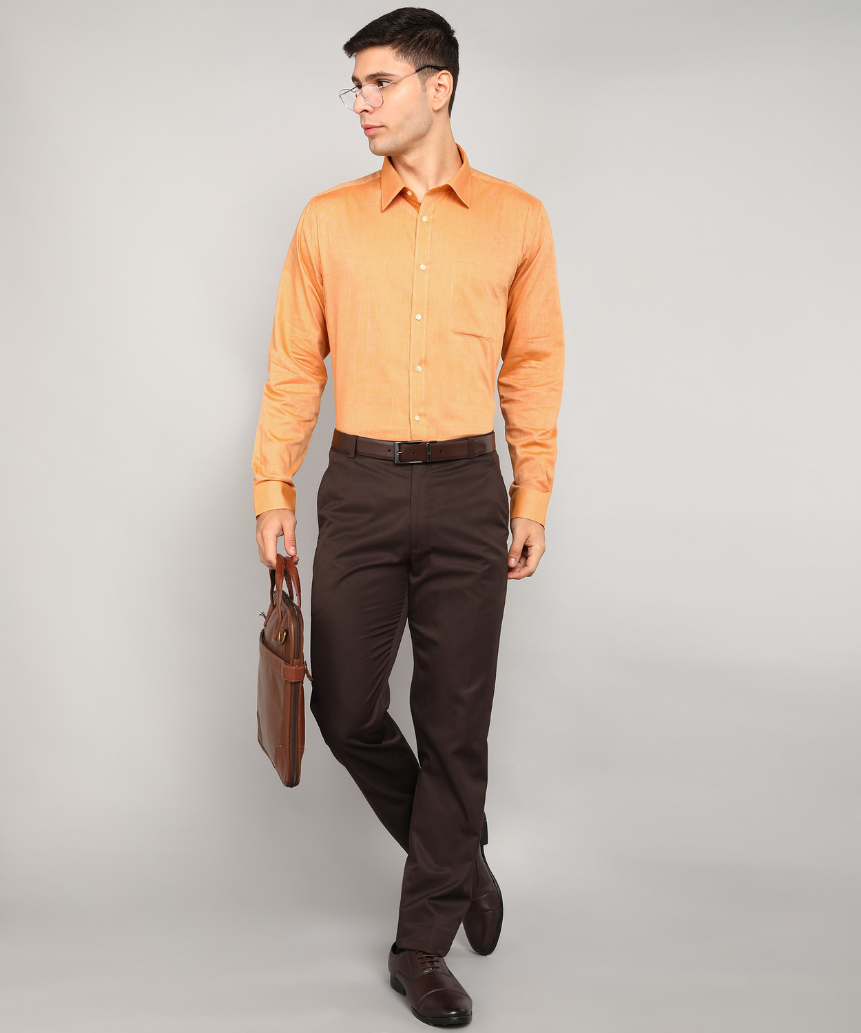 Image of Raymond Men Self Design Formal Yellow Shirt
