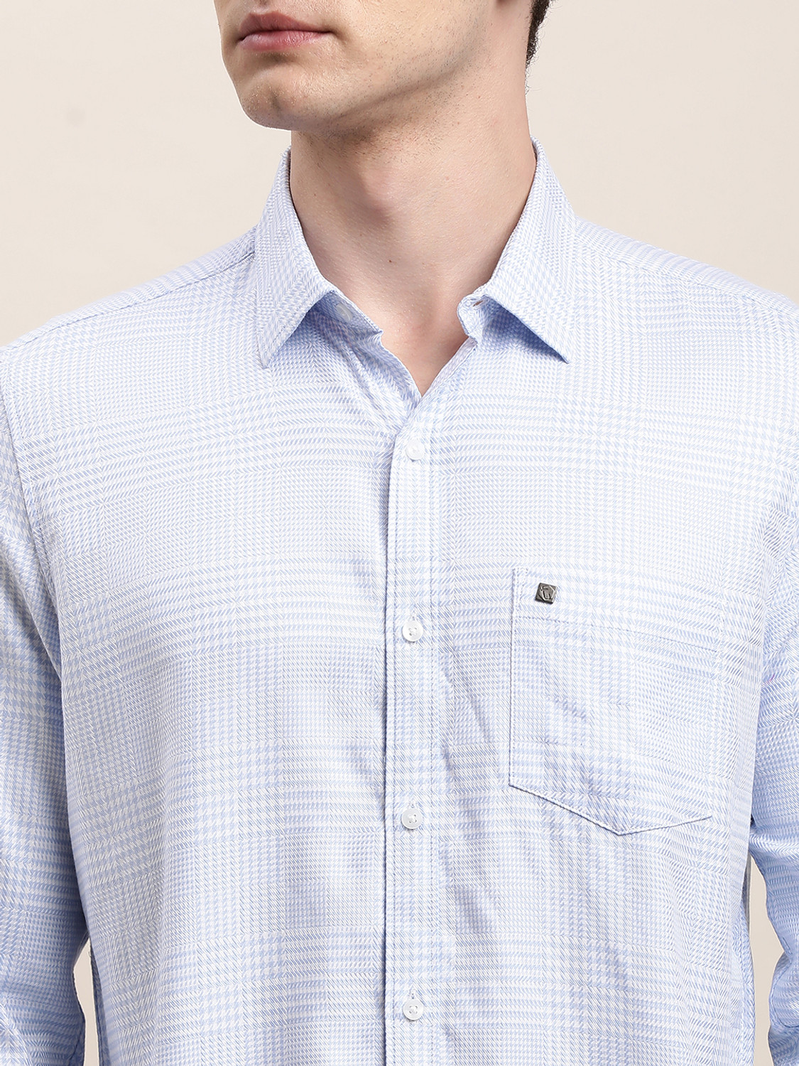 Image of TURTLE Men Checkered Casual Light Blue Shirt