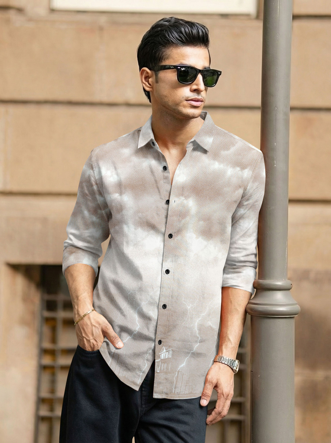 Image of FABDECK Men Washed Casual Brown Shirt