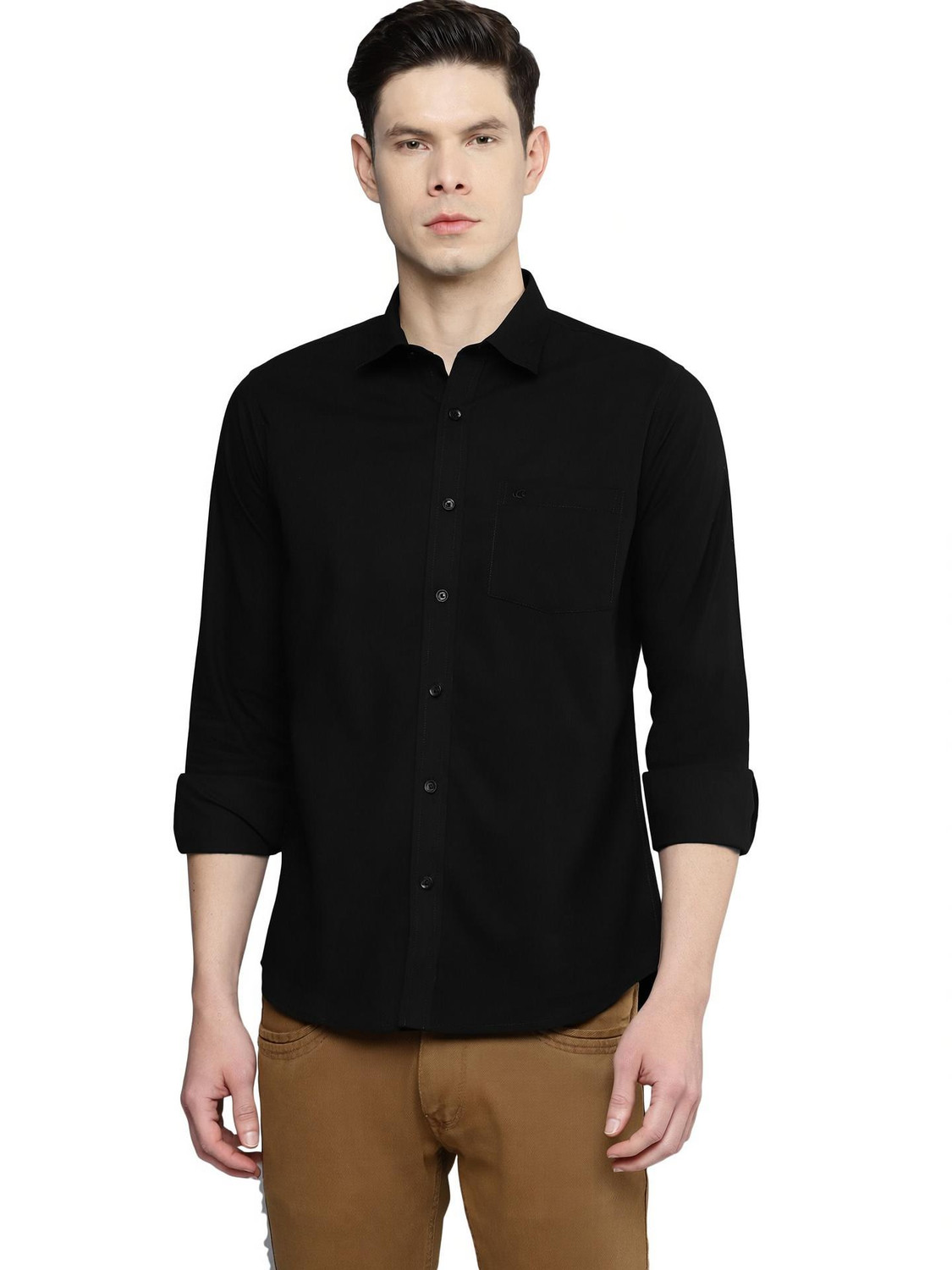 Allen Cooper Men Solid Casual Black Shirt