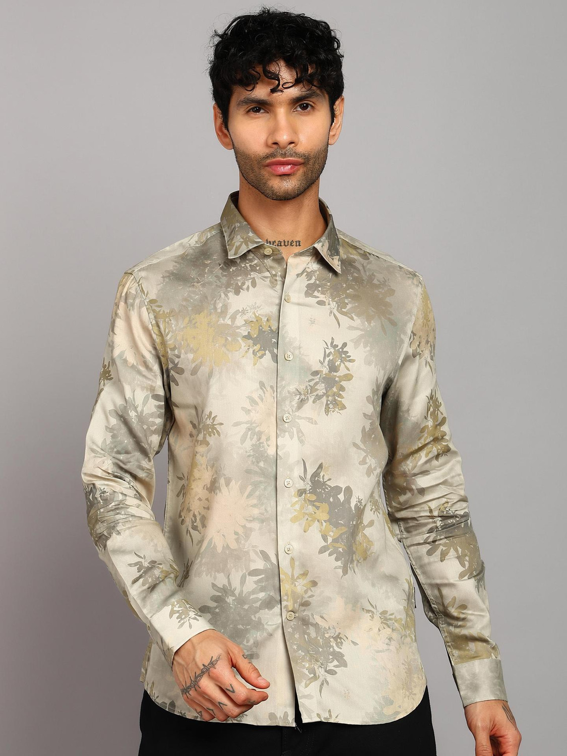 Image of FLYING MACHINE Men Printed Casual Green Shirt
