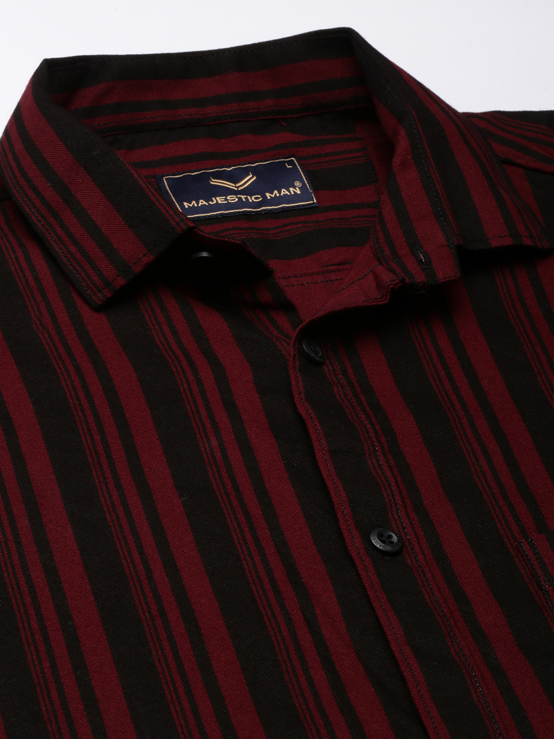 Image of Majestic Man Men Striped Casual Maroon Shirt