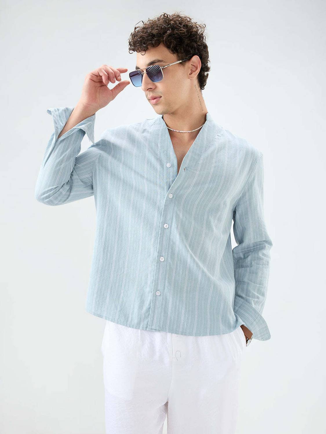 VASTRADO Men Striped Casual Blue Shirt