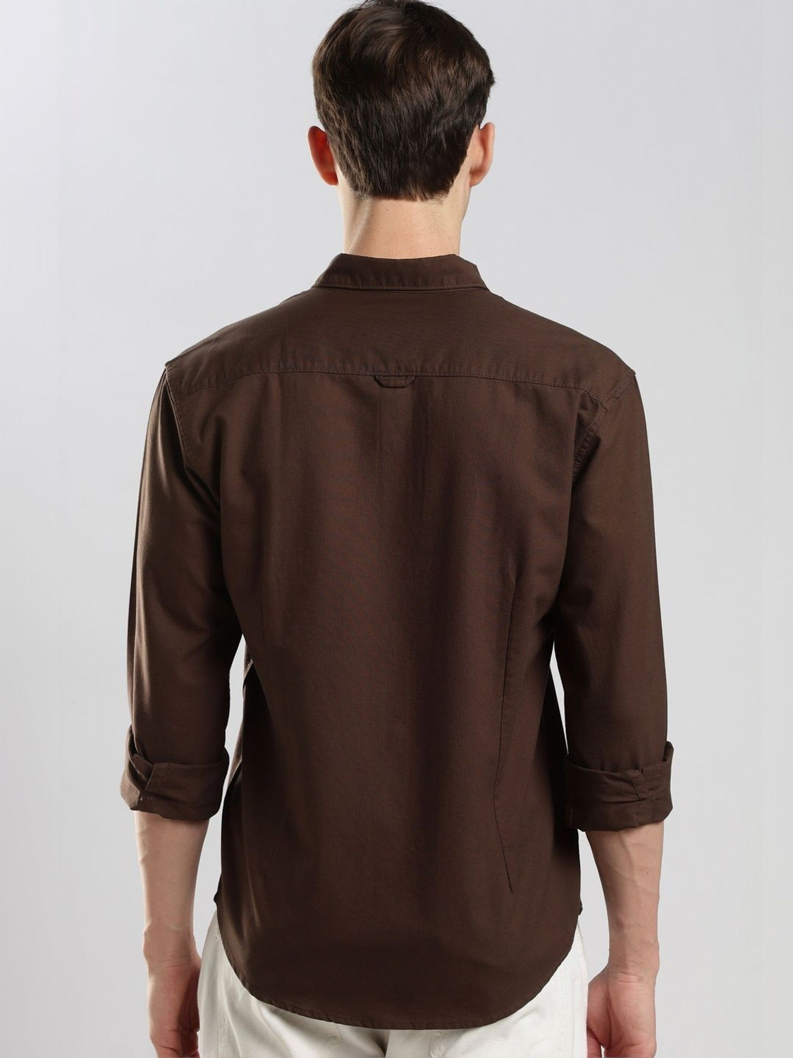 Image of HERE&NOW Men Solid Casual Brown Shirt