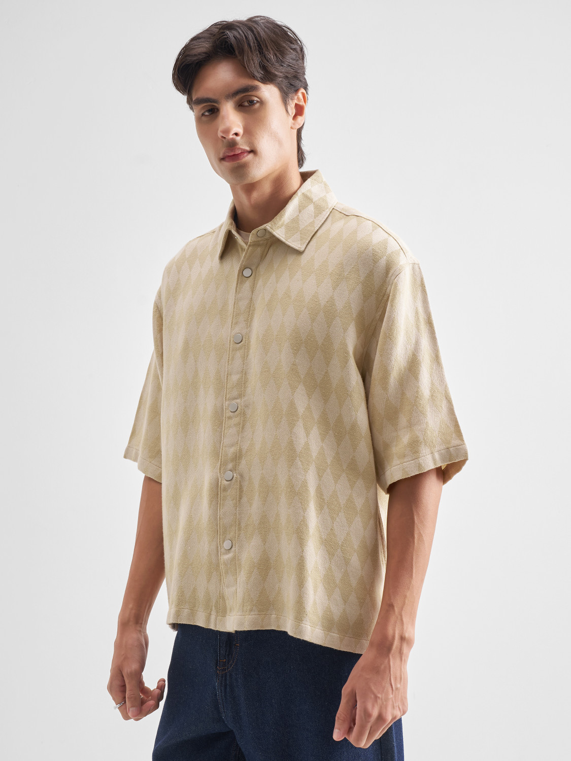 Image of HIGHLANDER Men Self Design Casual Beige Shirt