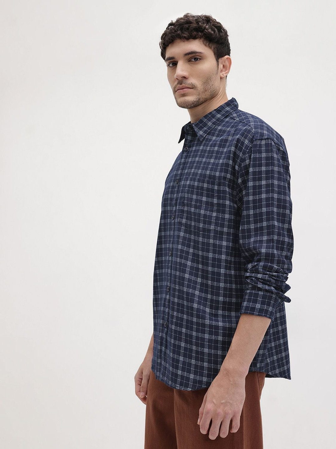 Image of Roadster Men Checkered Casual Blue Shirt