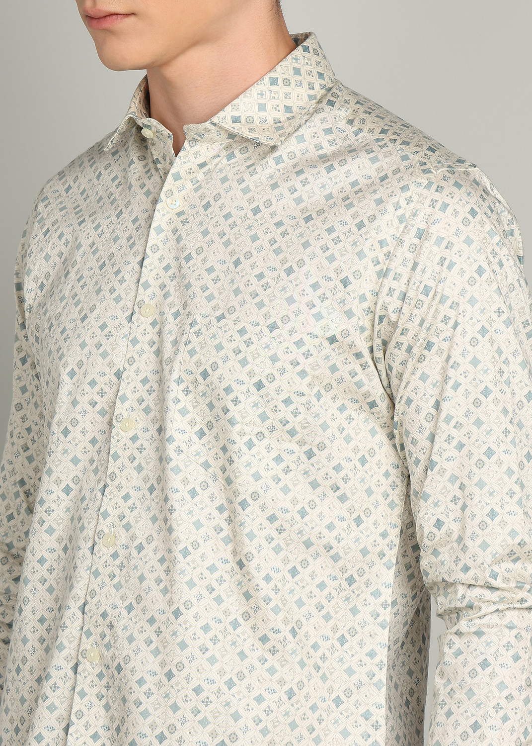 Image of INTEGRITI Men Printed Casual Cream Shirt