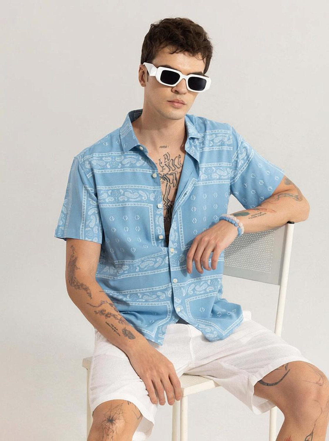 Image of Snitch Men Printed Casual Blue Shirt