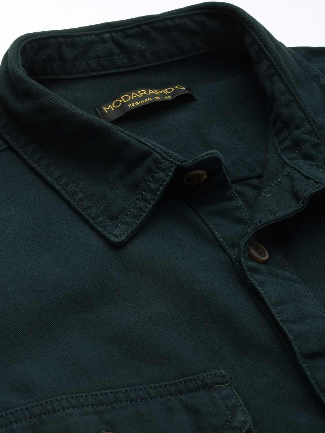 Image of Moda Rapido Men Solid Casual Dark Green Shirt
