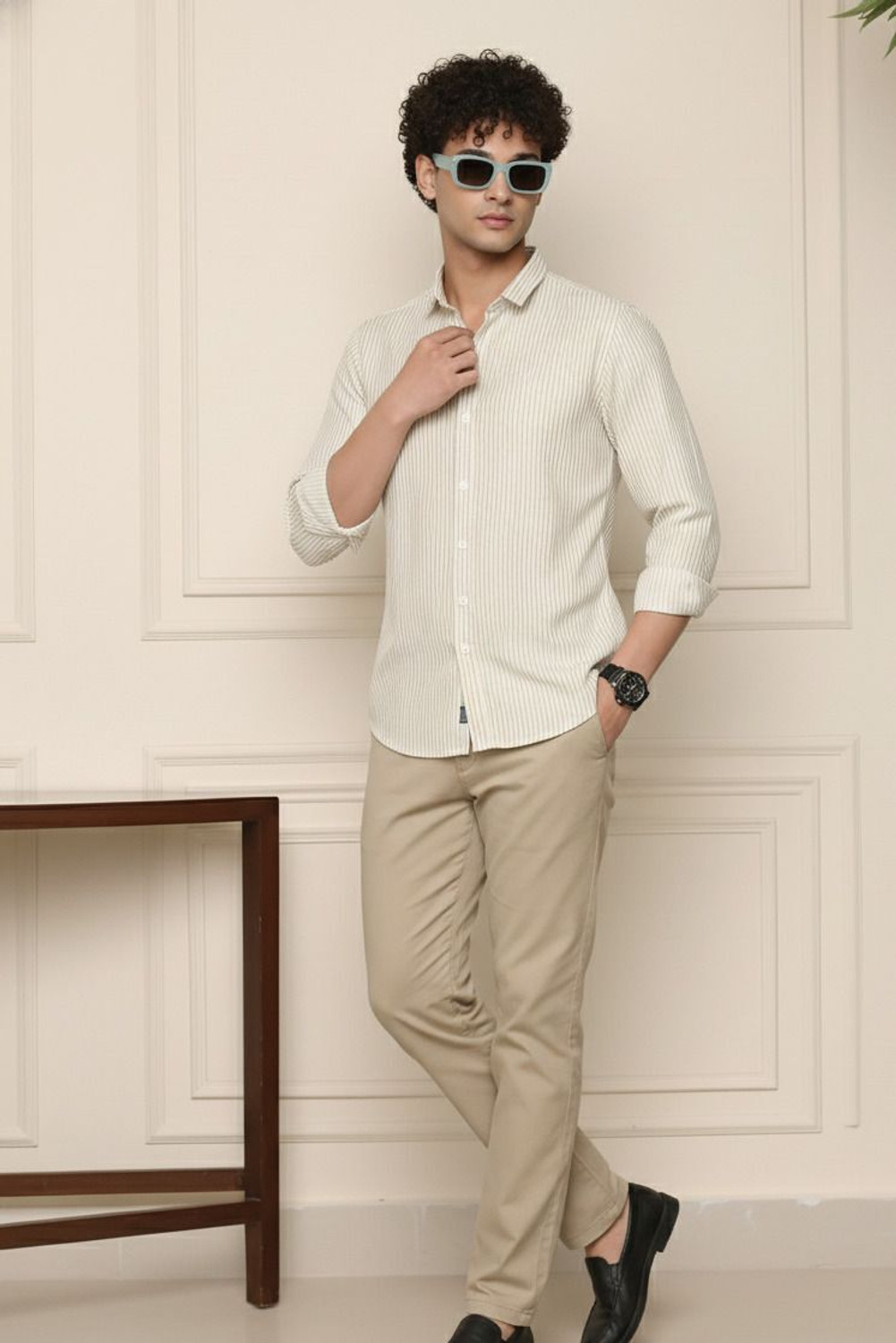 Image of METRONAUT Men Striped Casual Brown Shirt
