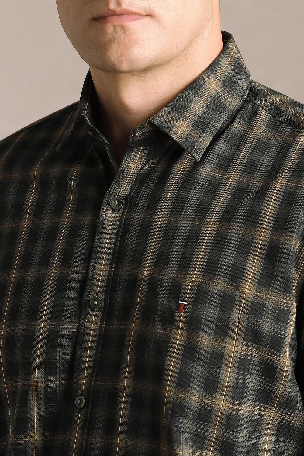Image of LOUIS PHILIPPE Men Checkered Casual Black Shirt