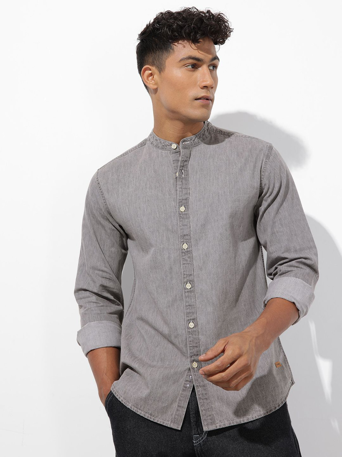 Image of R.Code by The Roadster Life Co. Men Solid Casual Grey Shirt