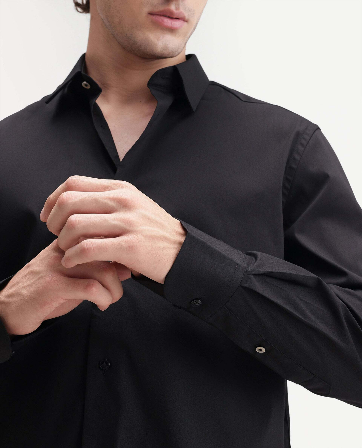 Image of RARE RABBIT Men Solid Casual Black Shirt