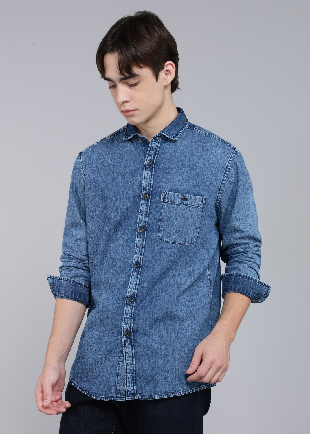 Image of Louis Philippe Jeans Men Slim Fit Washed Casual Shirt