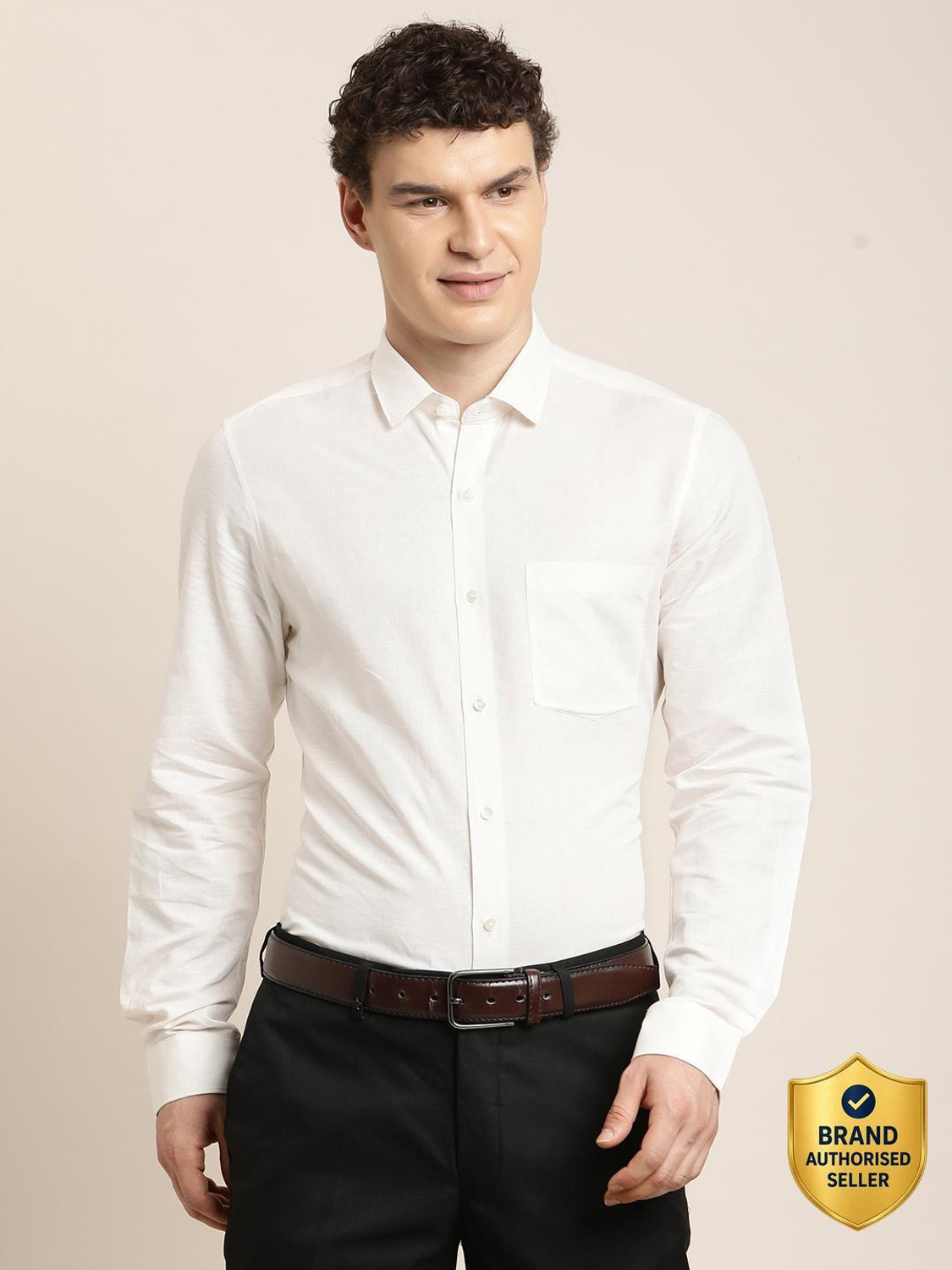 Image of TURTLE Men Slim Fit Solid Spread Collar Formal Shirt