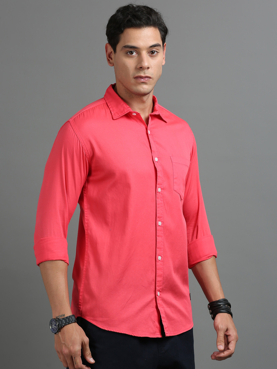 Image of tallwalker Men Solid Casual Red Shirt