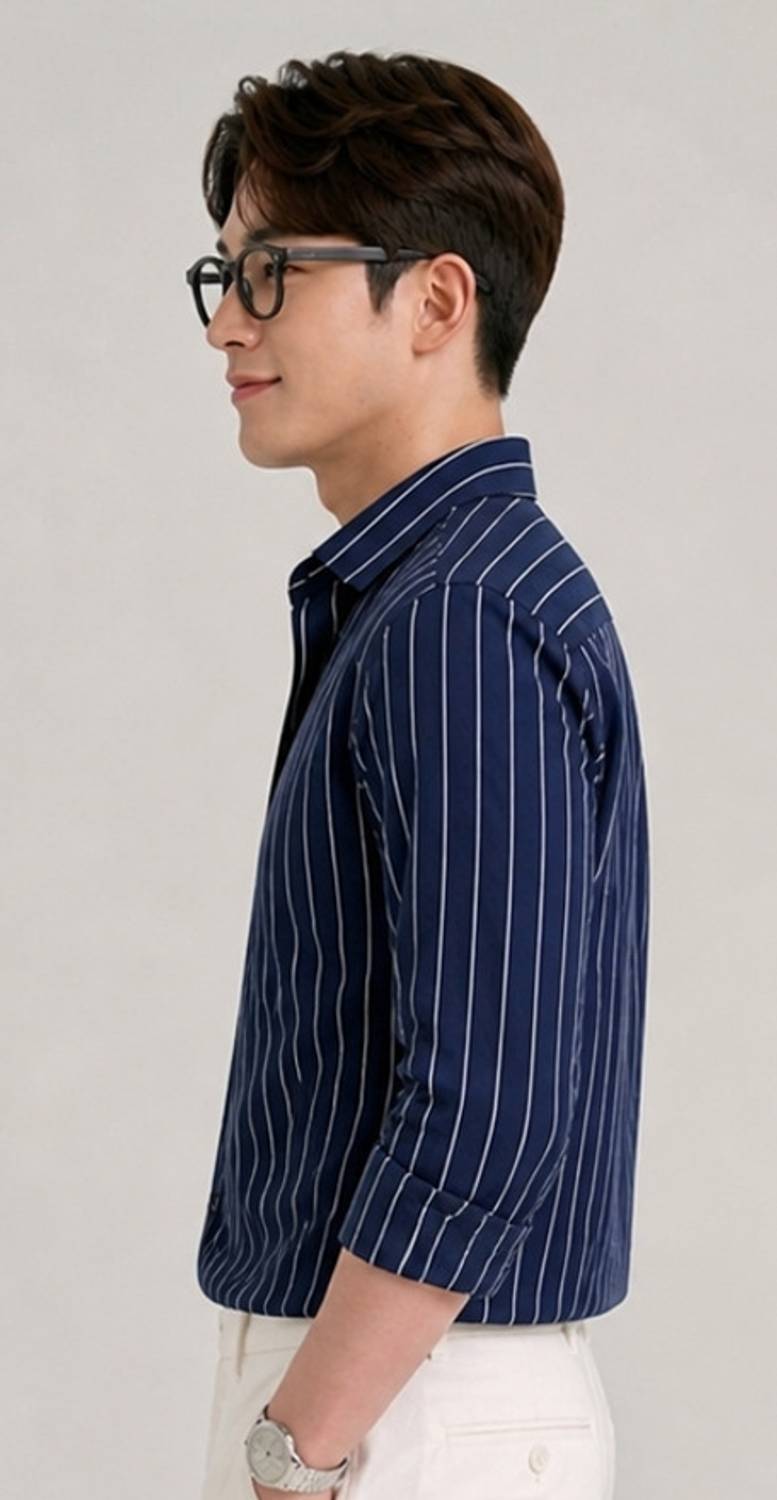 SEEWAYS Men Blue Striped Casual Shirt - Image 3