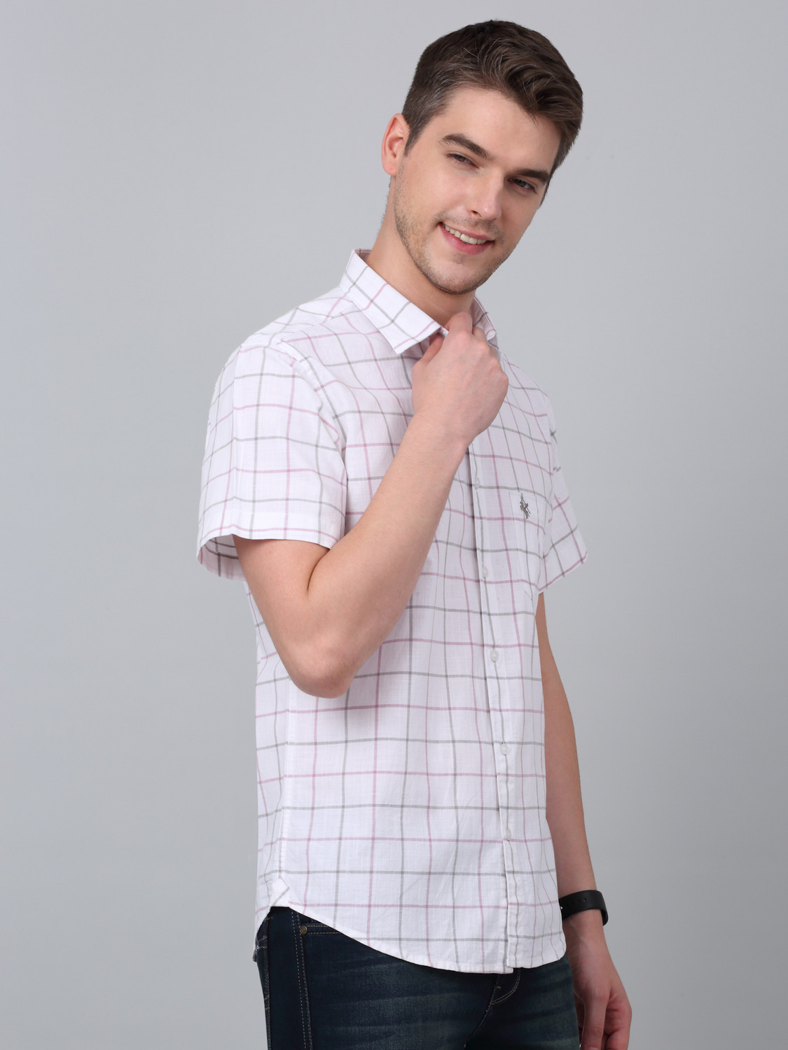 Image of CANTABIL Men Checkered Casual White Shirt