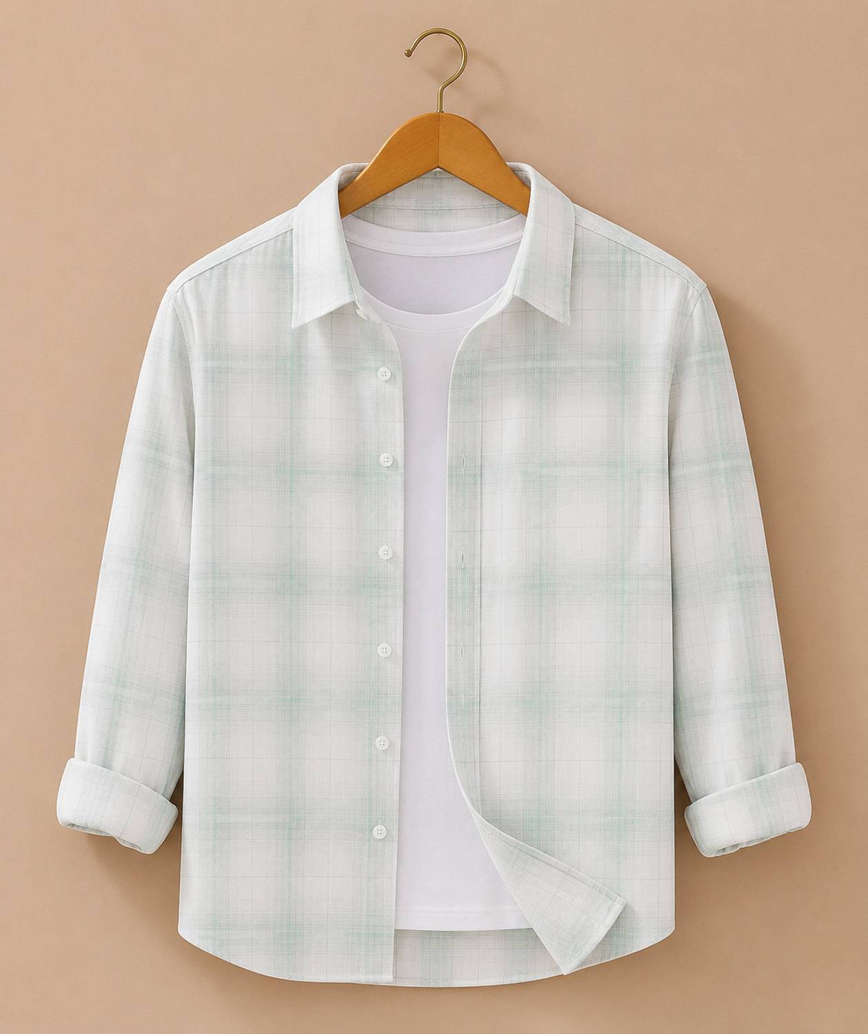 S-LINE Men Checkered Light Green Shirt - Image 1