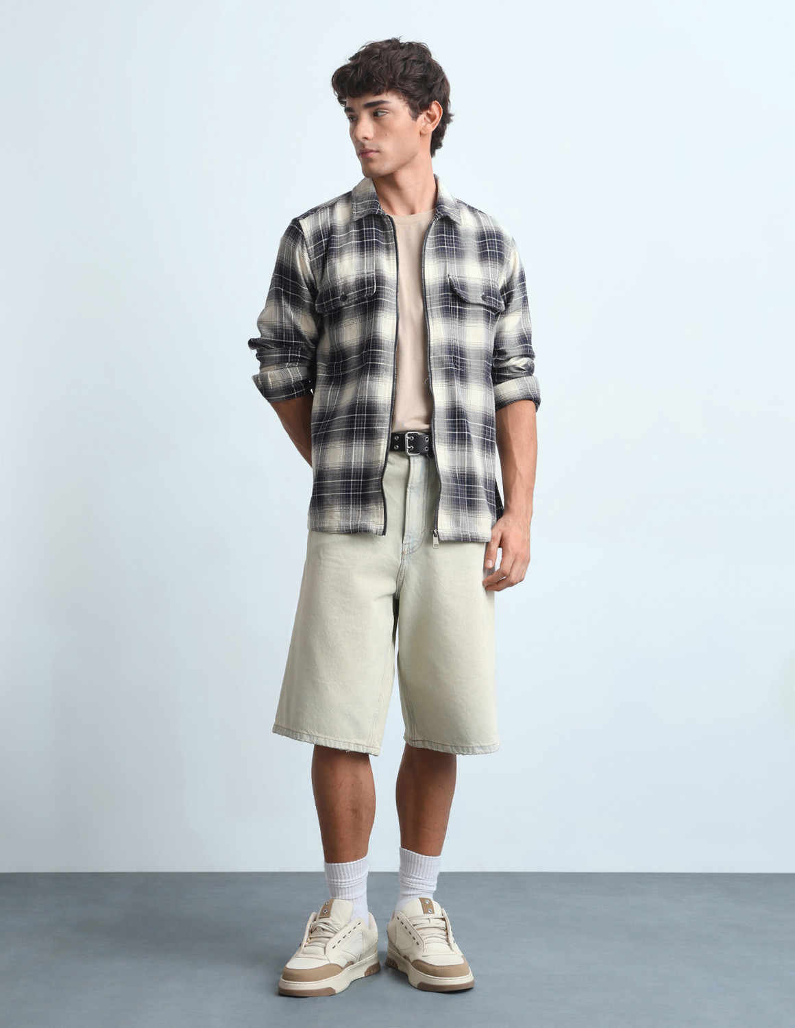 Image of FLYING MACHINE Men Checkered Casual White Shirt