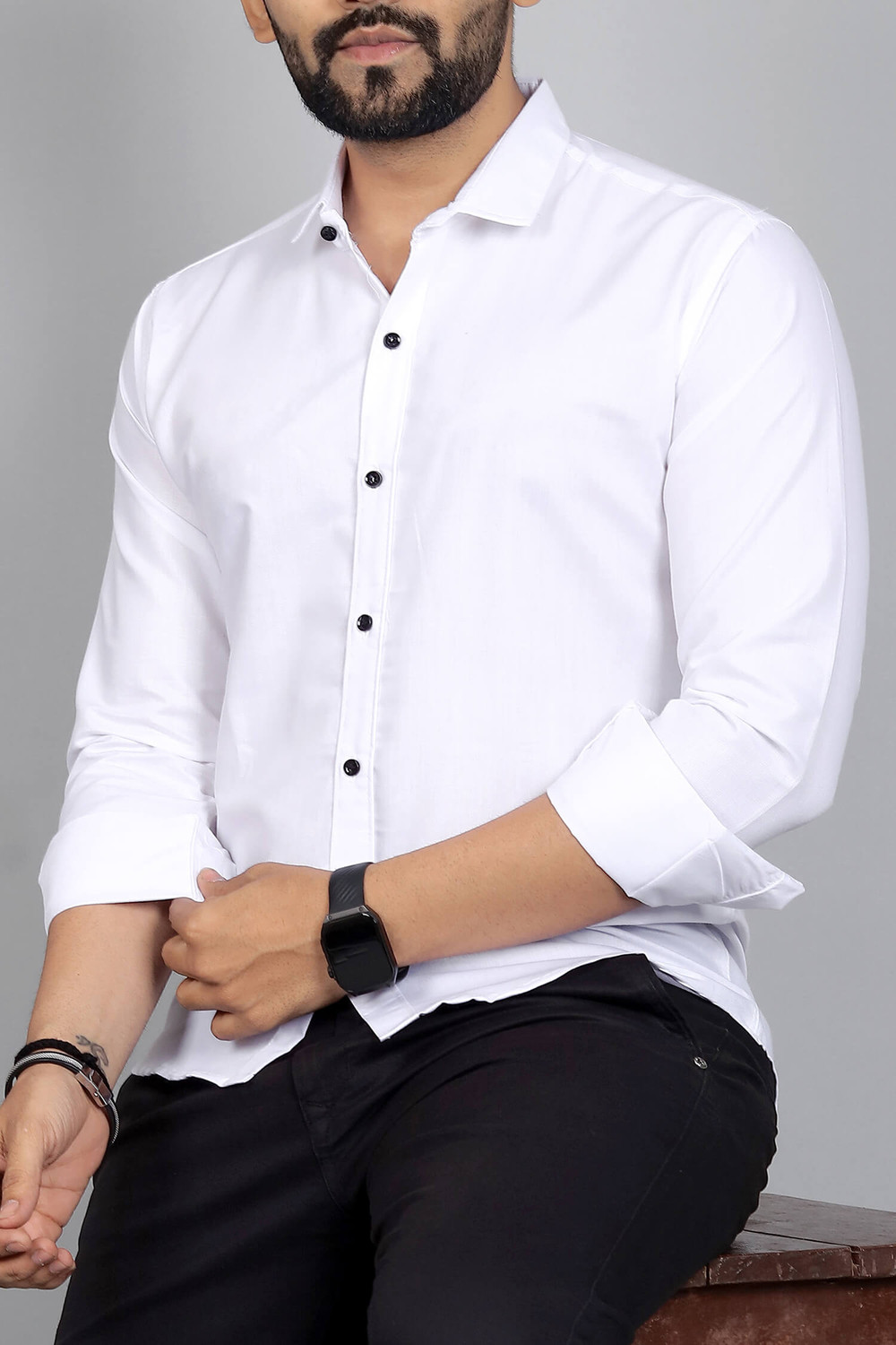 Image of Qlonz Store Men Solid Casual White, Yellow Shirt