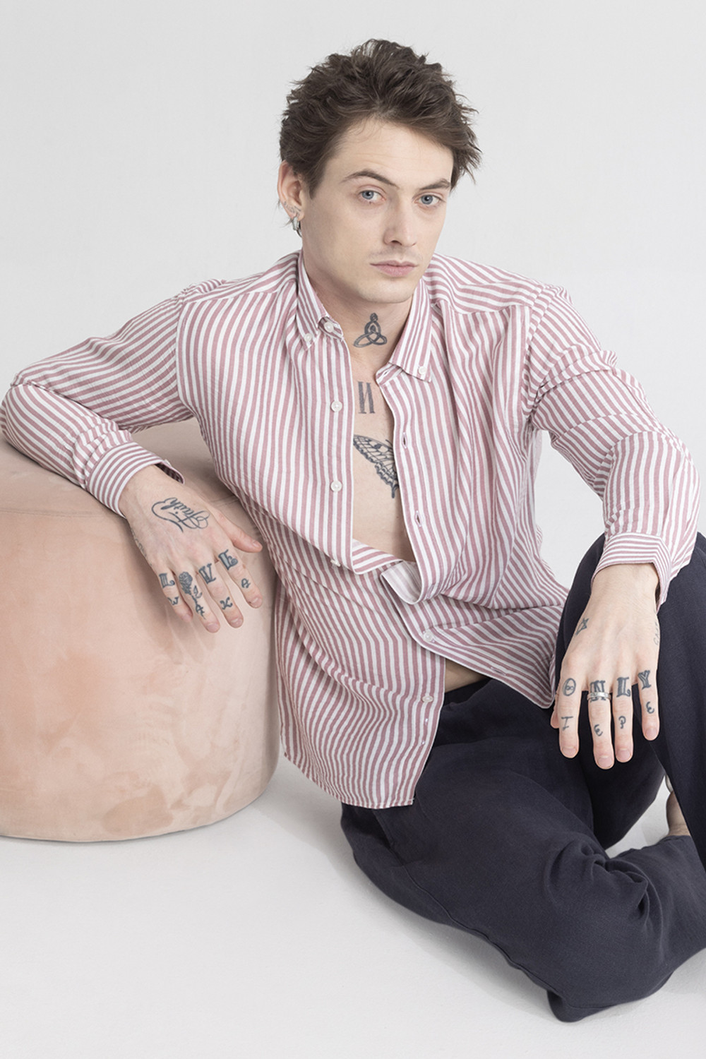 Image of Snitch Men Striped Casual Purple Shirt