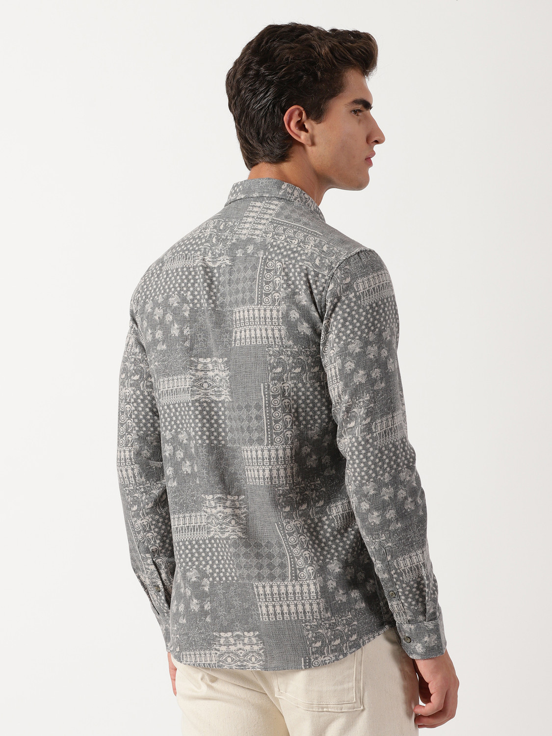 Image of Blue Minded People Men Printed Casual Grey Shirt