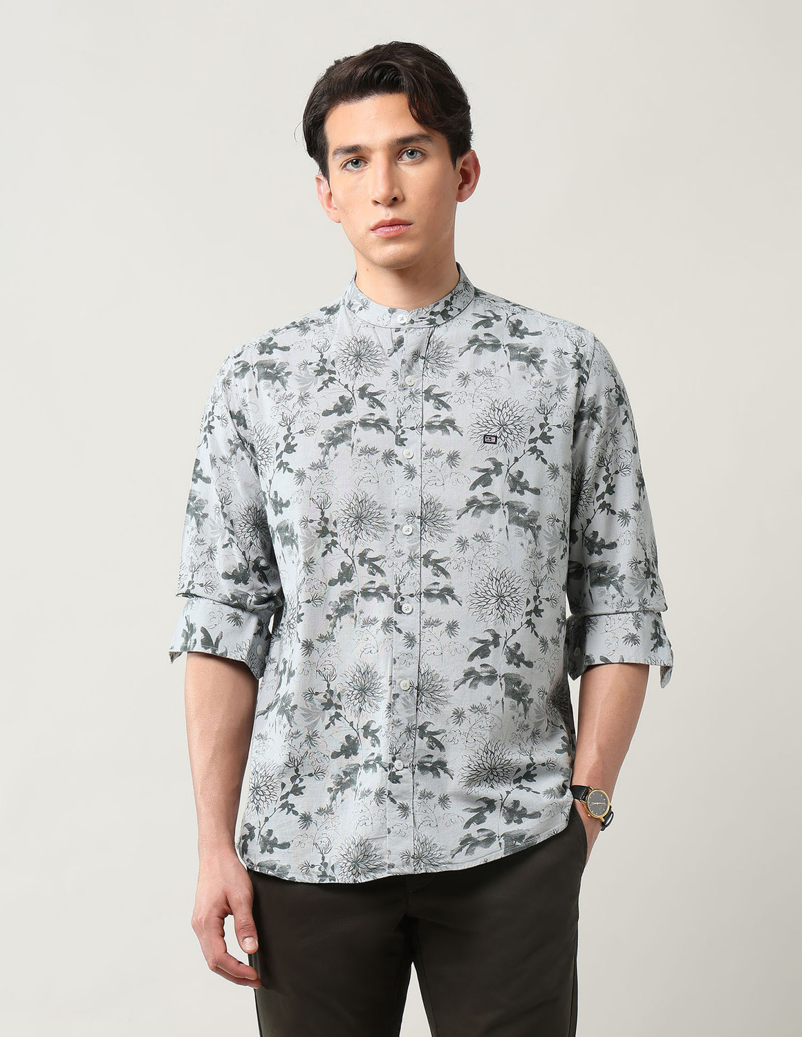 Image of Arrow Sport Men Floral Print Casual Green Shirt