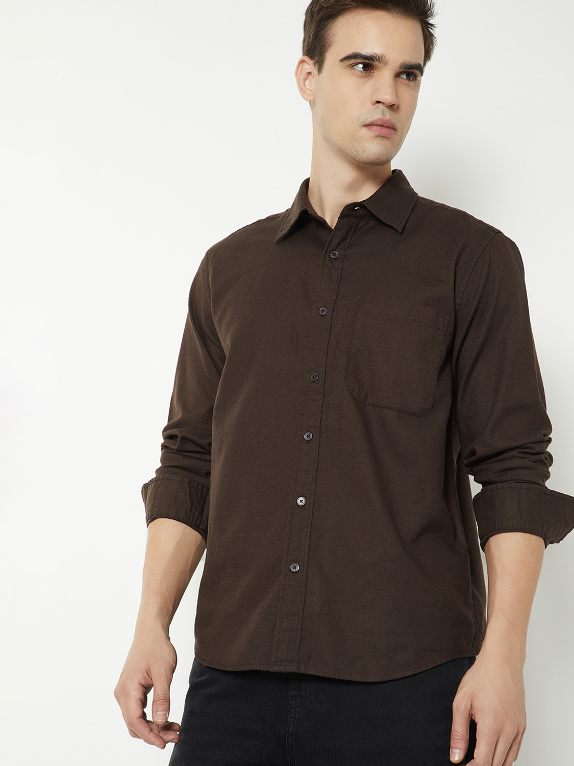 Image of MAX Men Solid Casual Brown Shirt