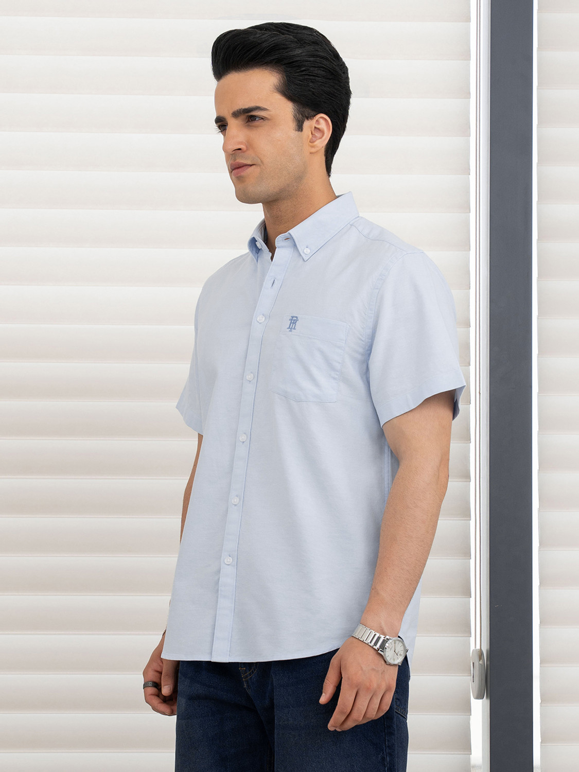 Image of RED TAPE Men Solid Casual Blue Shirt