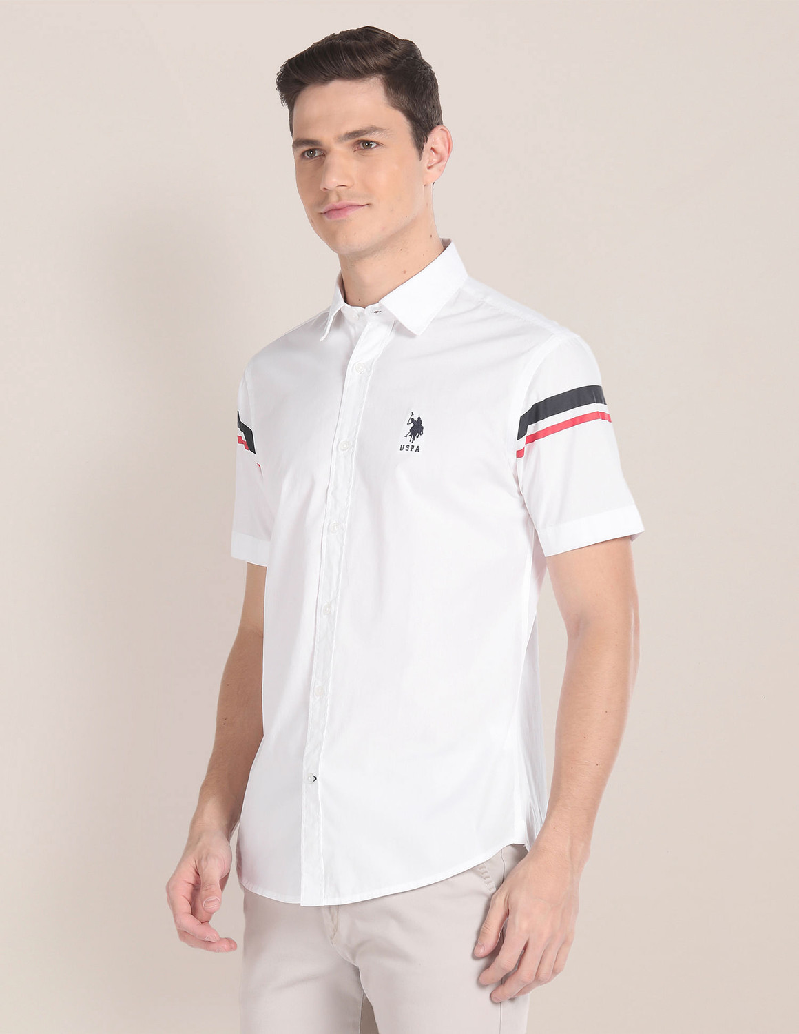 Image of U.S. POLO ASSN. Men Solid Casual White Shirt