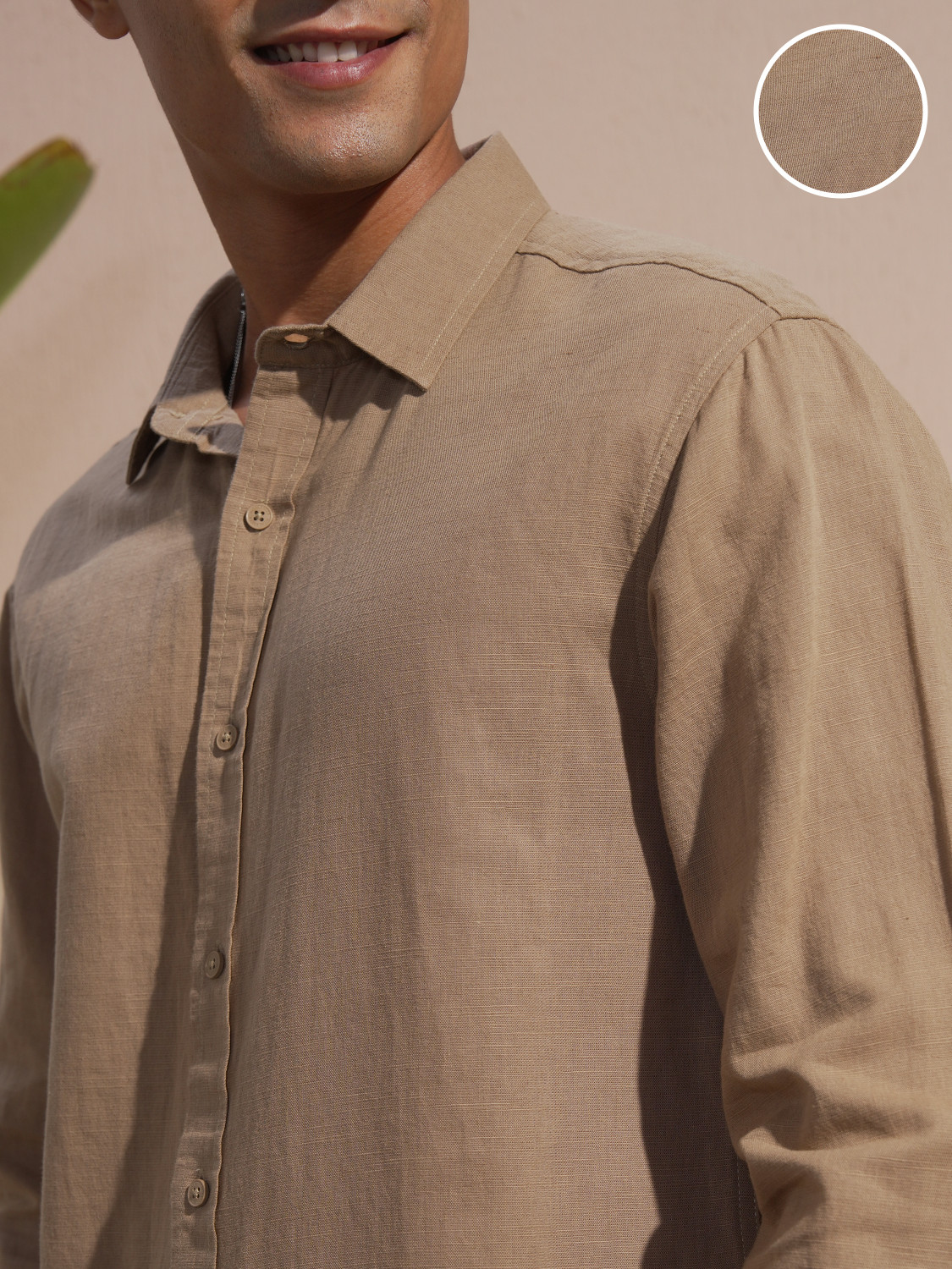 Image of HIGHLANDER Men Solid Casual Khaki Shirt