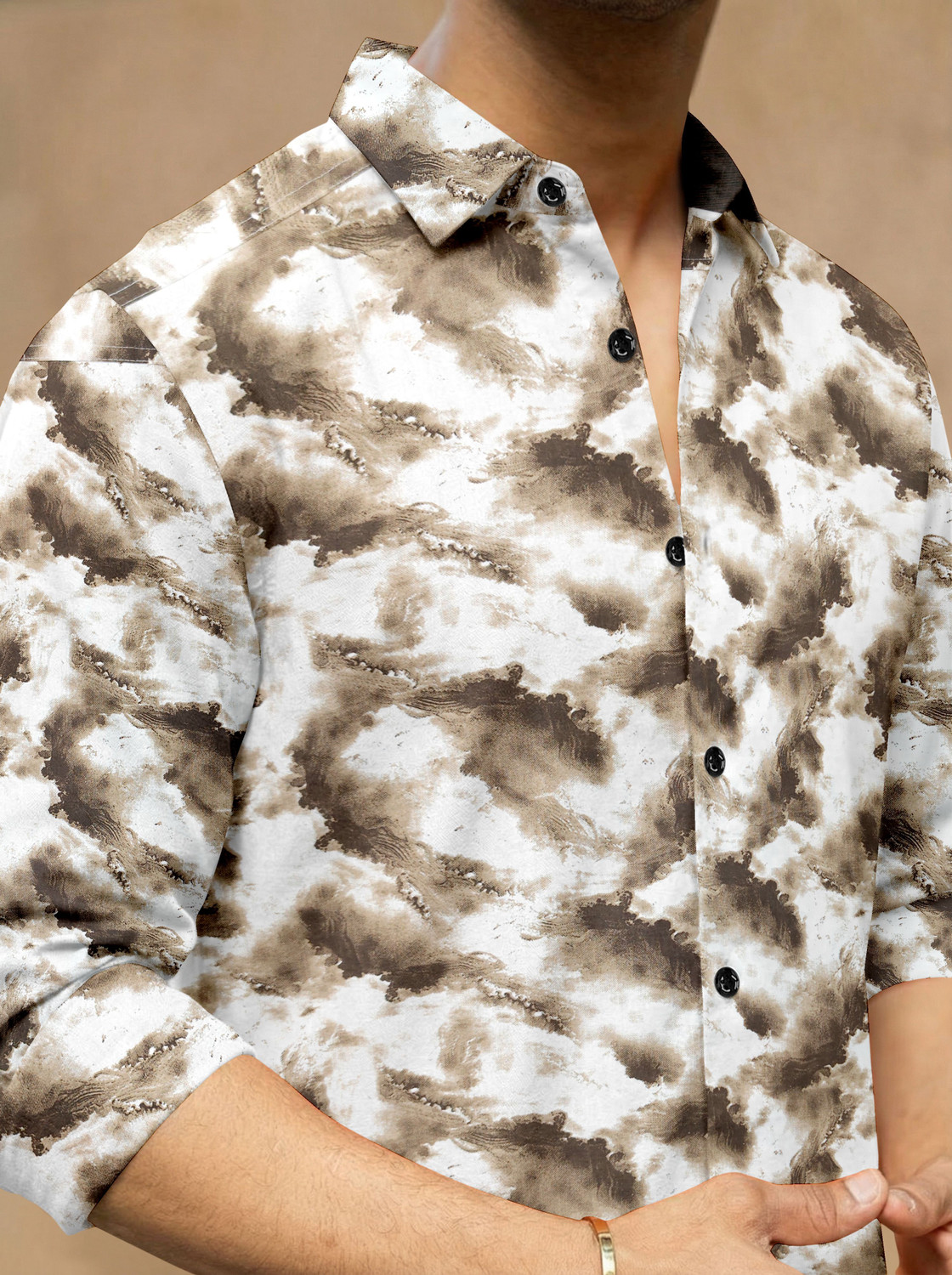 Image of SANBROS Men Printed Casual Beige, White Shirt