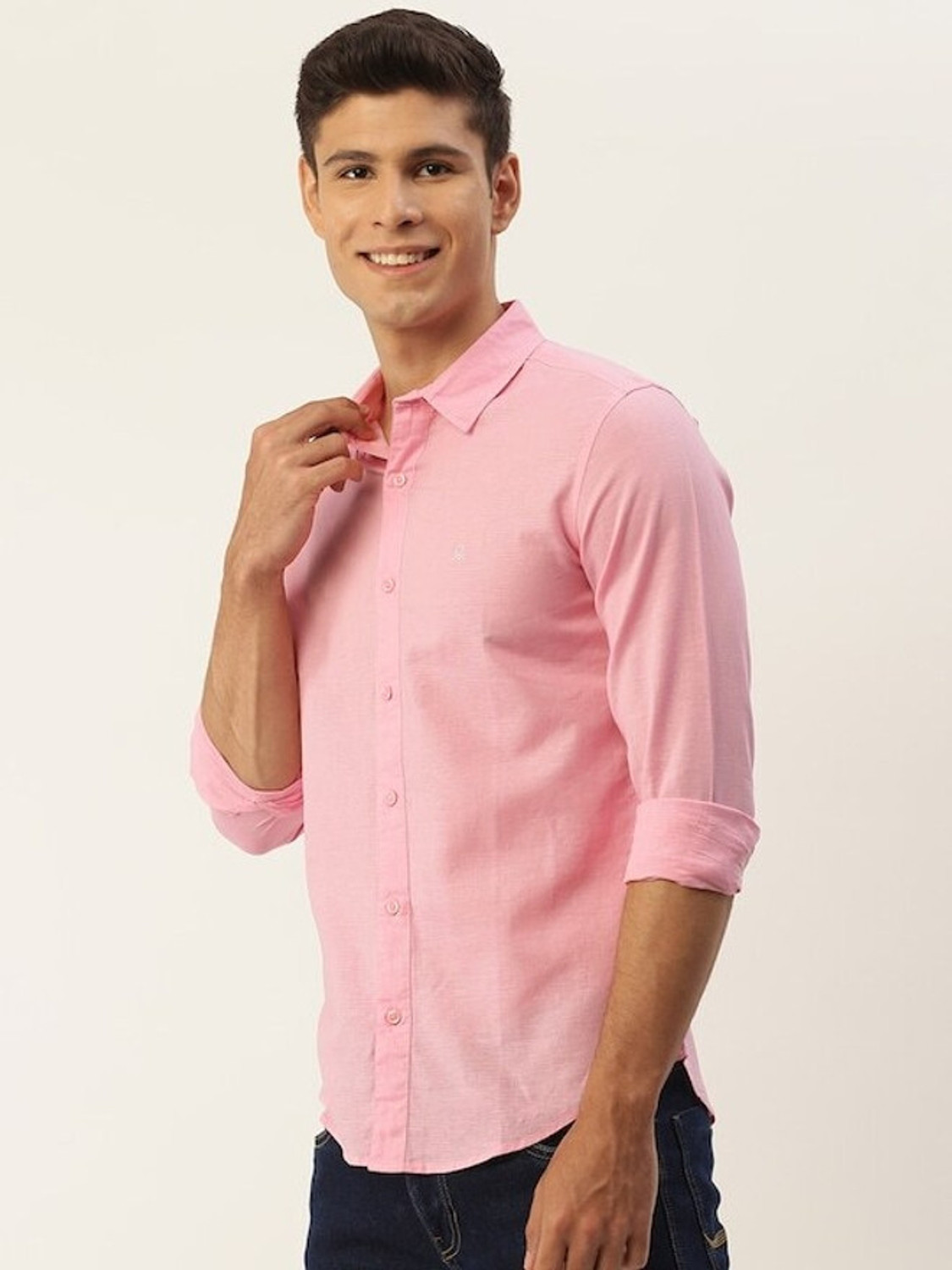 Image of United Colors of Benetton Men Solid Casual Pink Shirt