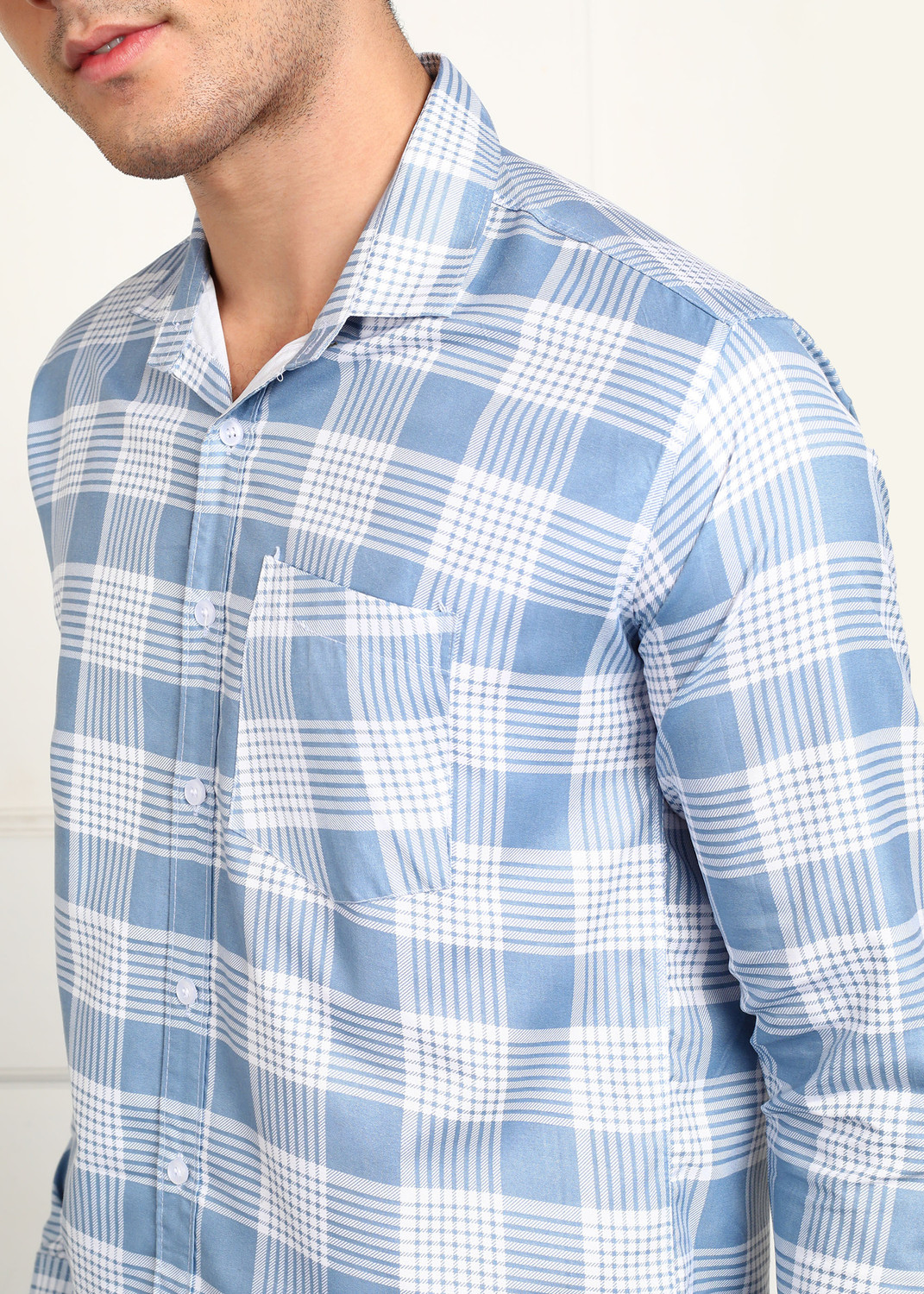 Image of PURE MAN Men Checkered Casual Blue Shirt